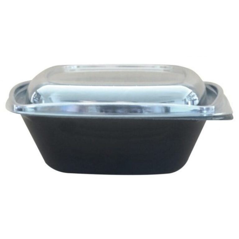 Bol patrat negru salata 1000cc+capac transparent (L322S+L325)