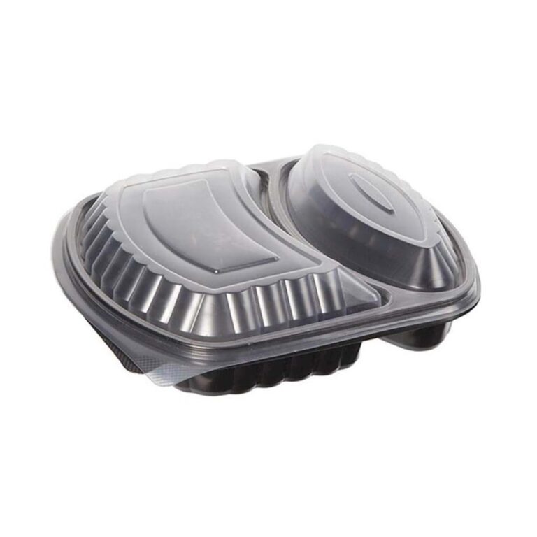 Caserola neagra meniu 2 compartimente + capac transparent